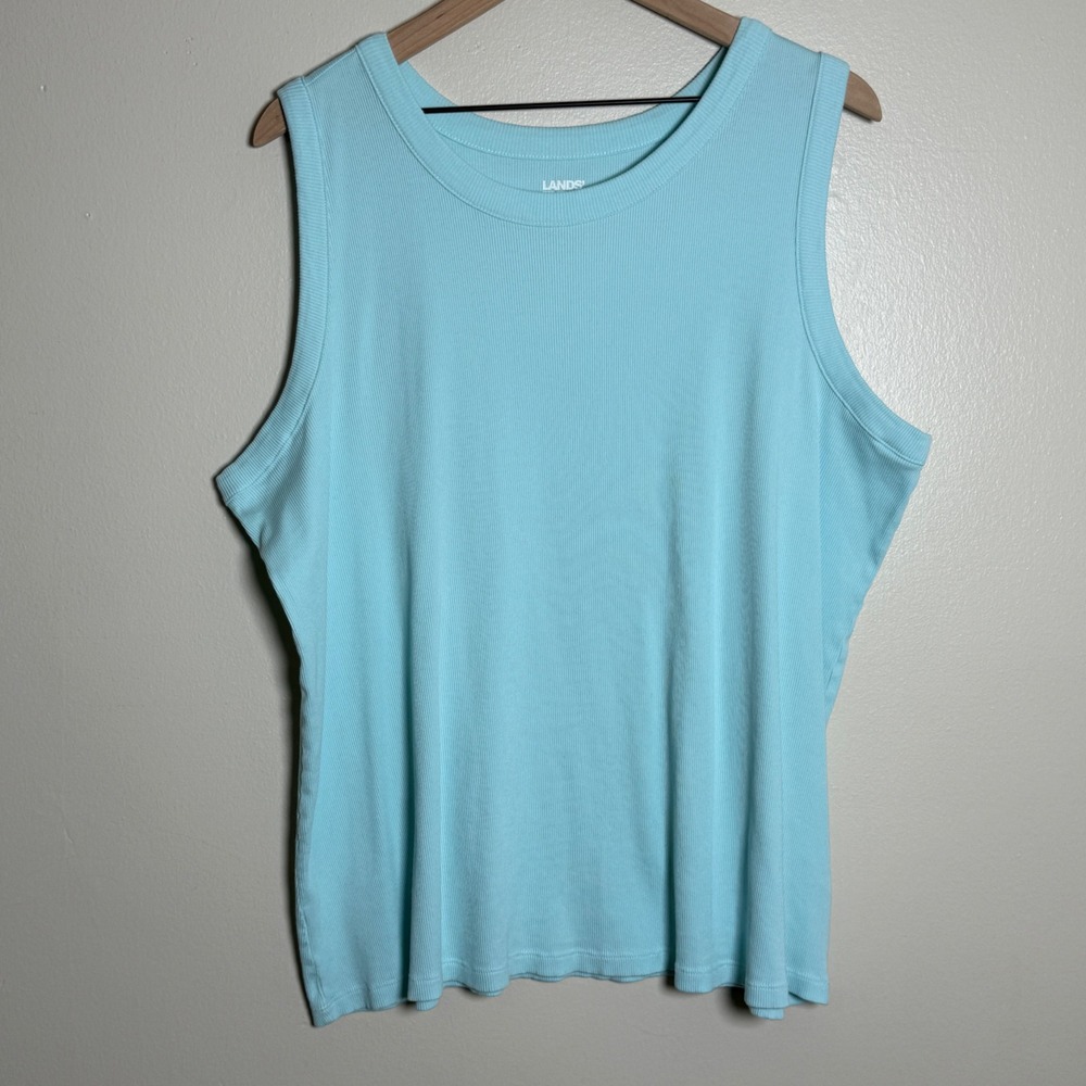 Lands‎ End Light Blue Ribbed Tank Top 100% Cotton Plus Size 2X 20W-22W Summer